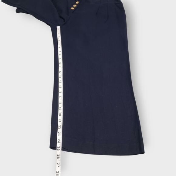 Loft Linen Blend Button Front Wide Leg Crop Pants High Rise Navy Blue Large - Picture 11 of 12